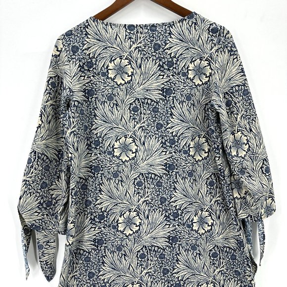 Morris & Co X H&M Dress Womens 3/4 Sleeve Tunic Floral Round Neck Blue Cream 4 - Picture 4 of 11